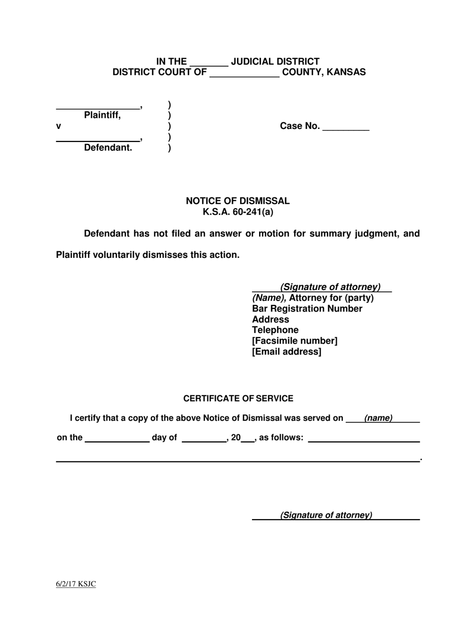Notice of Dismissal - Kansas, Page 1