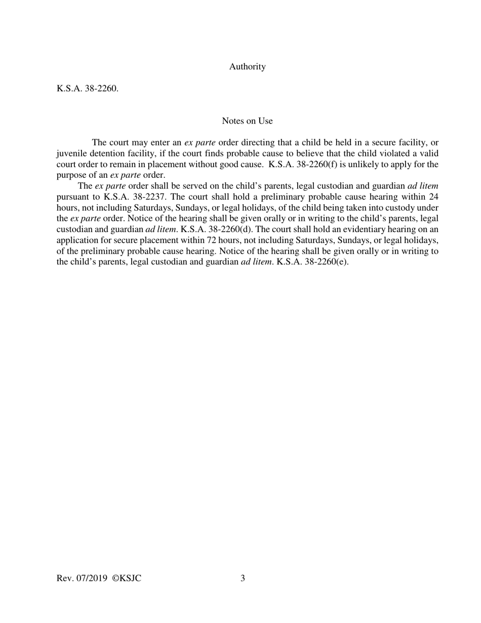Form 174.1 Ex Parte Order Authorizing Secure Placement for Violation of Valid Court Order to Remain in Placement - Kansas, Page 3