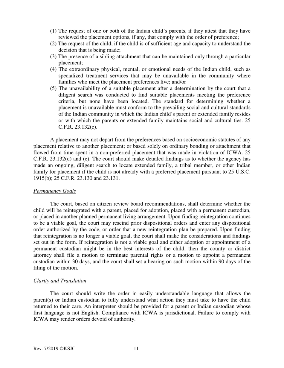 Form 219.2 Indian Child Welfare Act Permanency Hearing Order After Citizen Review Board Hearing - Kansas, Page 11