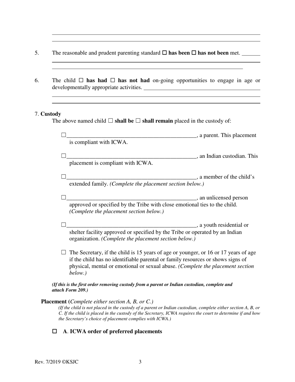 Form 219.2 Indian Child Welfare Act Permanency Hearing Order After Citizen Review Board Hearing - Kansas, Page 3