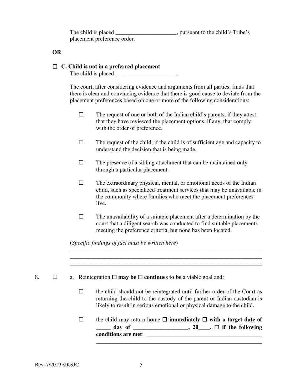 Form 219.2 Indian Child Welfare Act Permanency Hearing Order After Citizen Review Board Hearing - Kansas, Page 5