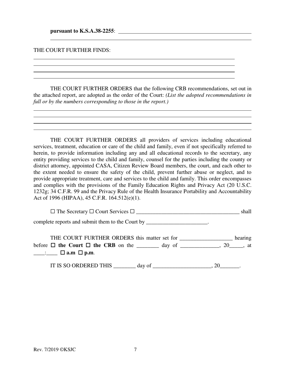 Form 219.2 Indian Child Welfare Act Permanency Hearing Order After Citizen Review Board Hearing - Kansas, Page 7