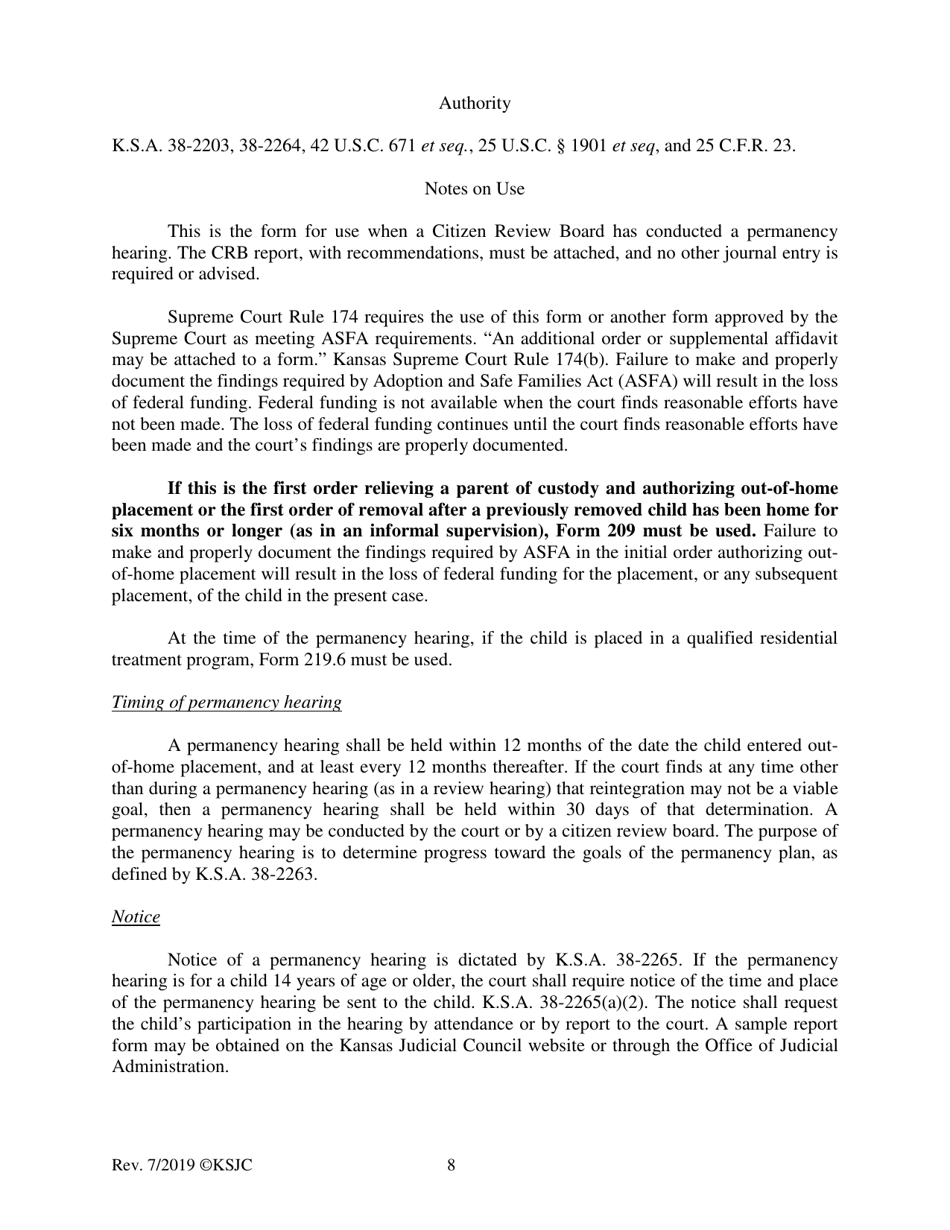 Form 219.2 Indian Child Welfare Act Permanency Hearing Order After Citizen Review Board Hearing - Kansas, Page 8