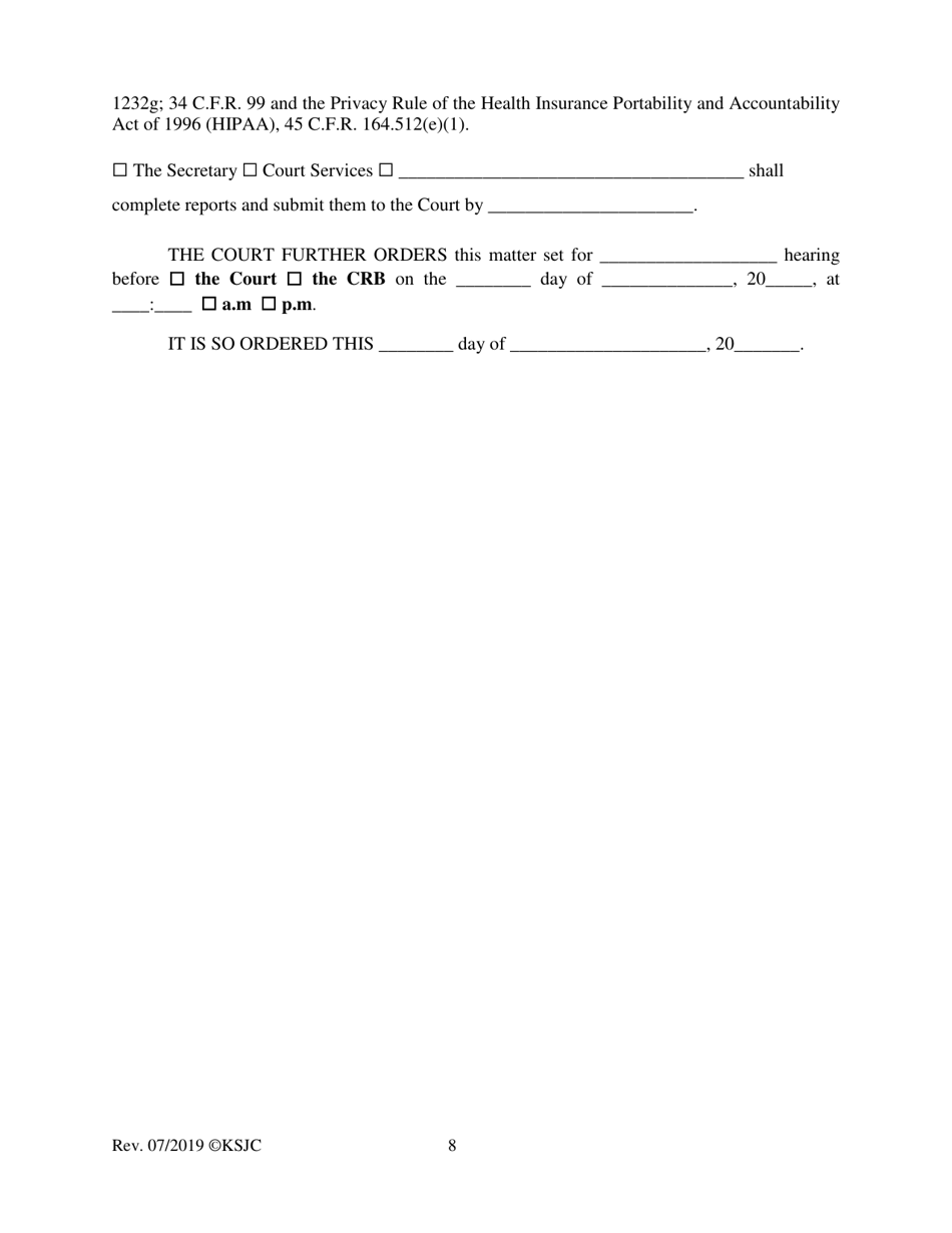 Form 219.4 Ndian Child Welfare Act Permanency Hearing Order Based on the Citzen Review Board Hearing for Another Planned Permanent Living Arrangement - Kansas, Page 8