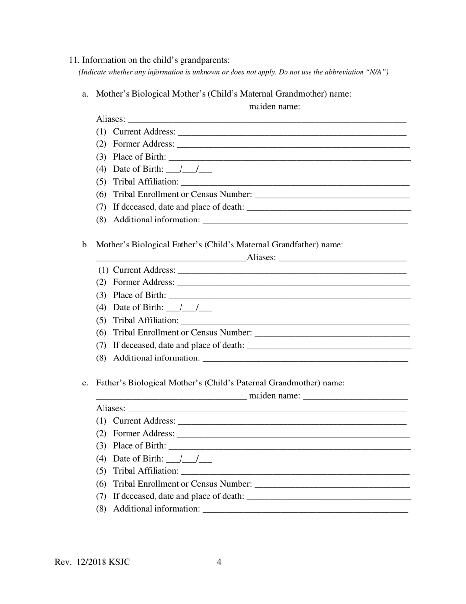Form 210 Indian Child Welfare Act Notice of the Proceeding to Parents, Indian Custodians, and Tribe - Kansas, Page 4