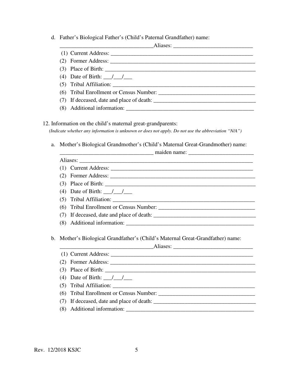 Form 210 Indian Child Welfare Act Notice of the Proceeding to Parents, Indian Custodians, and Tribe - Kansas, Page 5