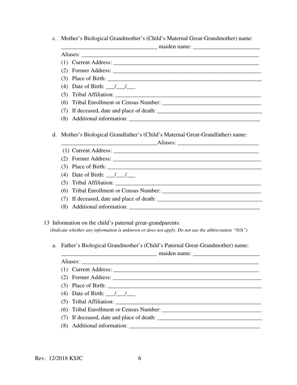 Form 210 Indian Child Welfare Act Notice of the Proceeding to Parents, Indian Custodians, and Tribe - Kansas, Page 6