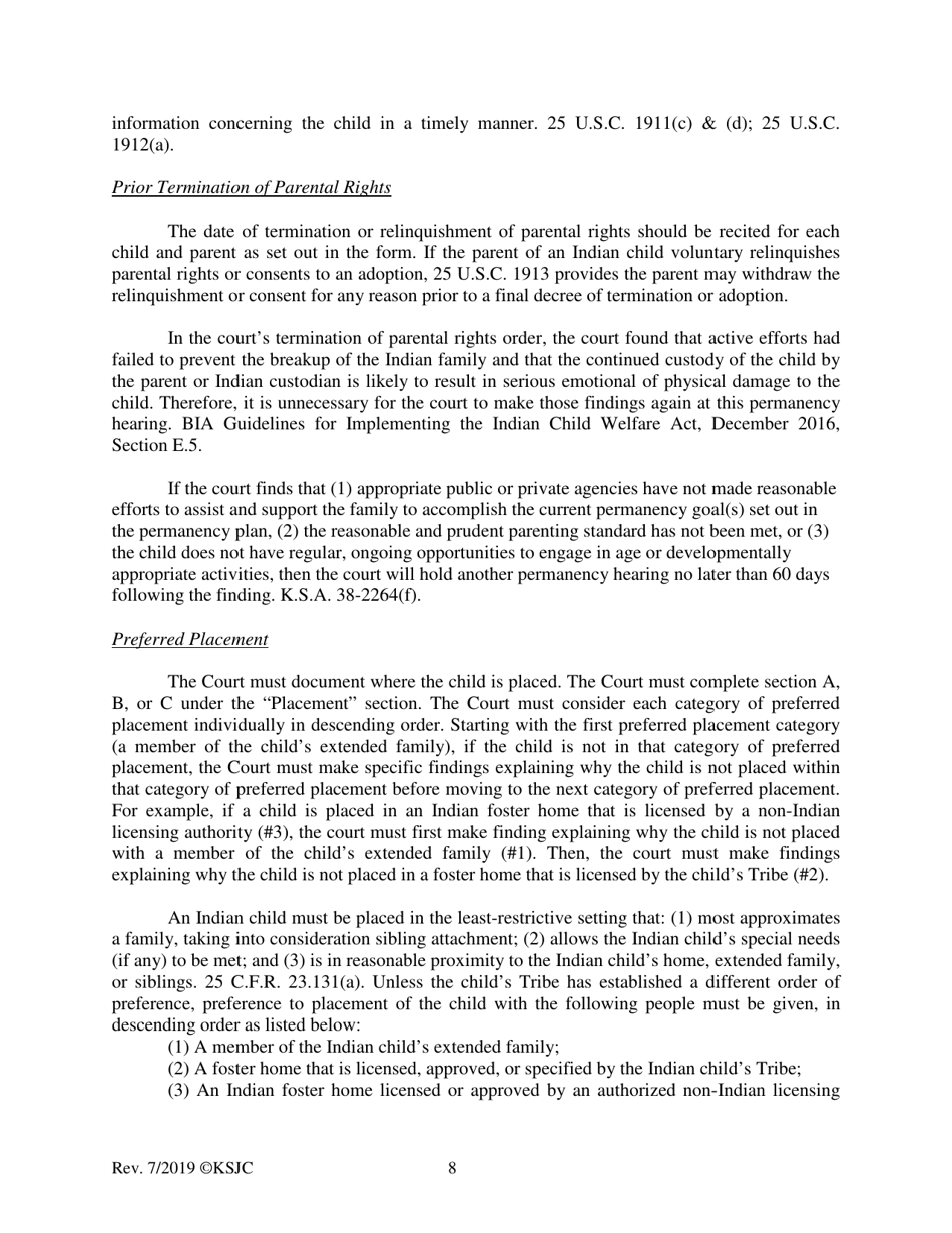 Form 221.4 Indian Child Welfare Act Permanency Hearing Order Post-termination Based on the Citizen Review Board Hearing for Another Planned Permanent Living Arrangement - Kansas, Page 8