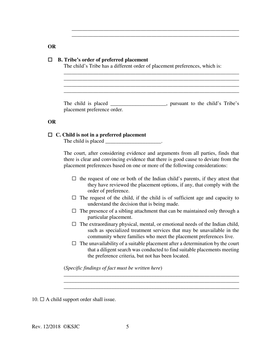 Form 218 Indian Child Welfare Act Combined Journal Entry and Order of Rehearing of Disposition - Kansas, Page 5
