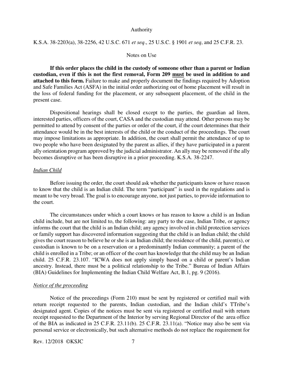 Form 218 Indian Child Welfare Act Combined Journal Entry and Order of Rehearing of Disposition - Kansas, Page 7