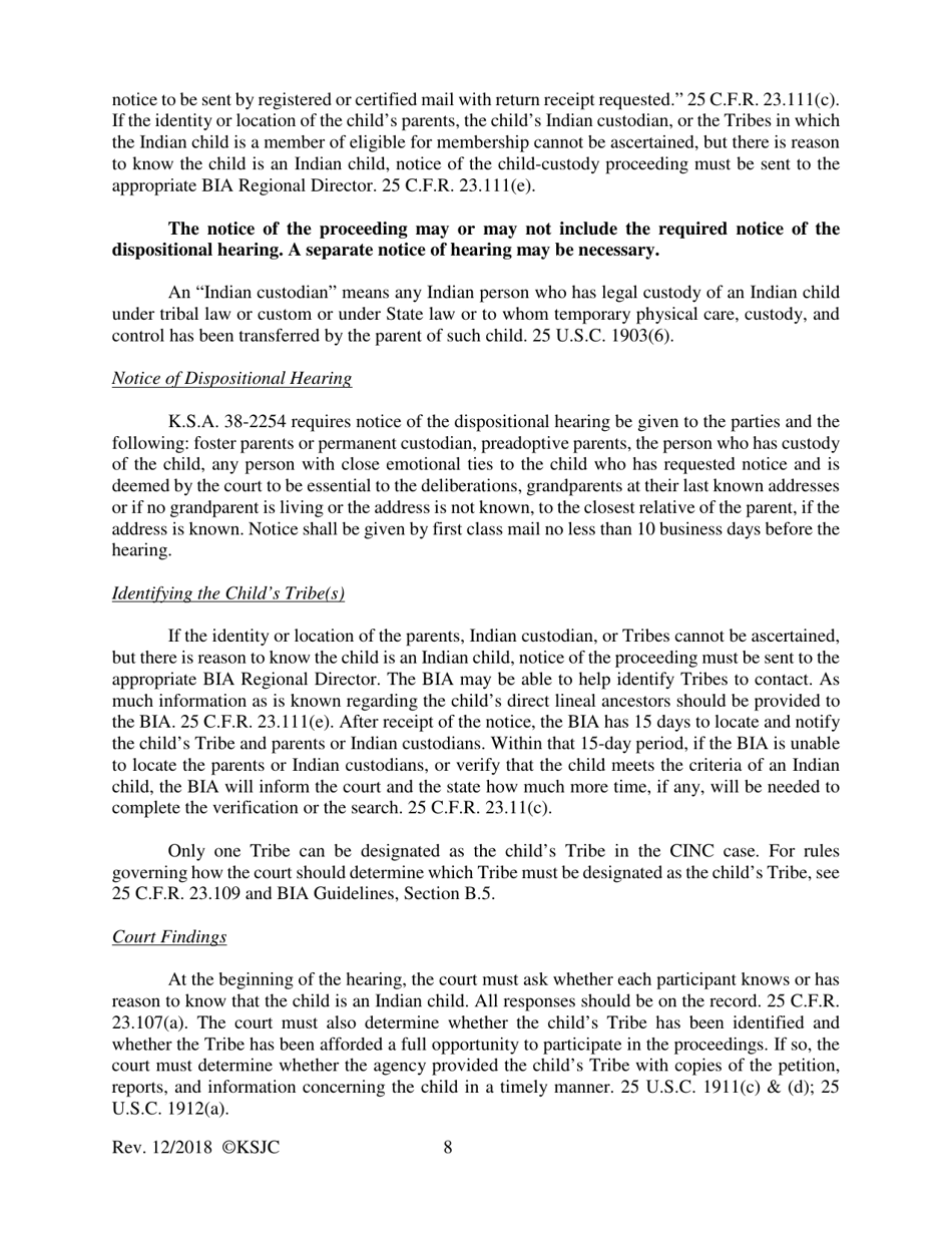 Form 218 Indian Child Welfare Act Combined Journal Entry and Order of Rehearing of Disposition - Kansas, Page 8