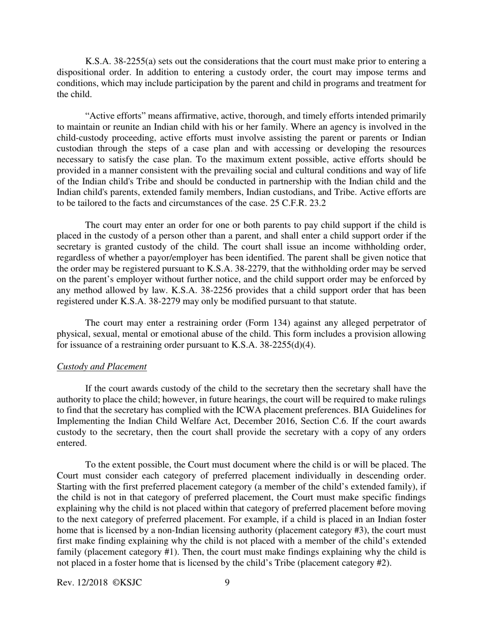 Form 218 Indian Child Welfare Act Combined Journal Entry and Order of Rehearing of Disposition - Kansas, Page 9