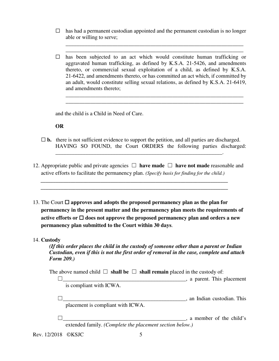 Form 216.1 Indian Child Welfare Act Journal Entry and Orders of Adjudication and Disposition - Kansas, Page 5