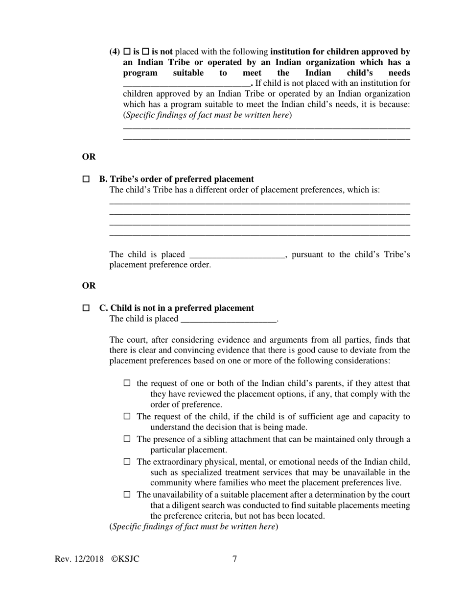 Form 216.1 Indian Child Welfare Act Journal Entry and Orders of Adjudication and Disposition - Kansas, Page 7