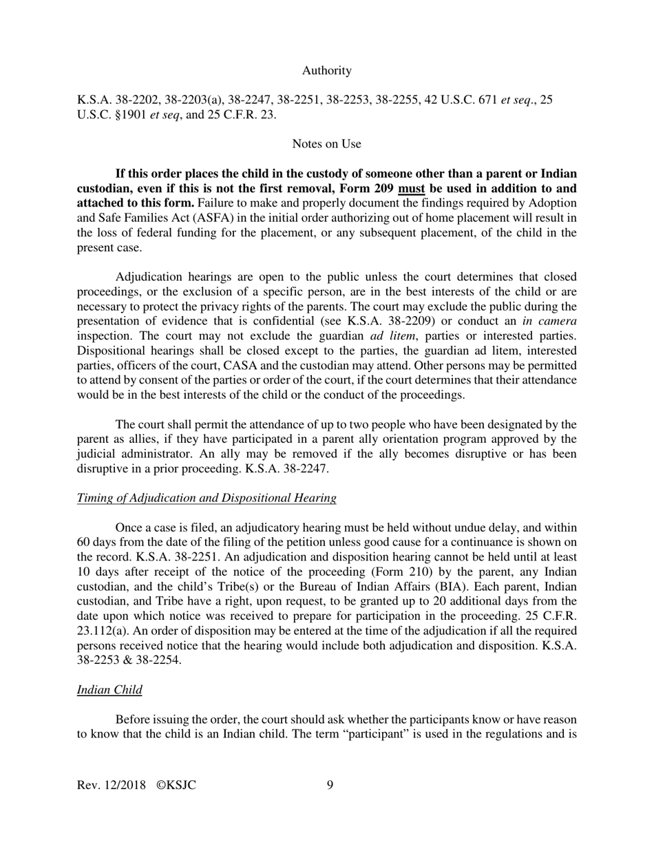 Form 216.1 Indian Child Welfare Act Journal Entry and Orders of Adjudication and Disposition - Kansas, Page 9