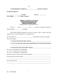 Form 316 &quot;Order Accepting Waiver of Detention Hearing and Order for Detention&quot; - Kansas