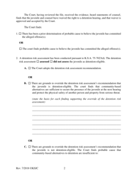 Form 316 Order Accepting Waiver of Detention Hearing and Order for Detention - Kansas, Page 2
