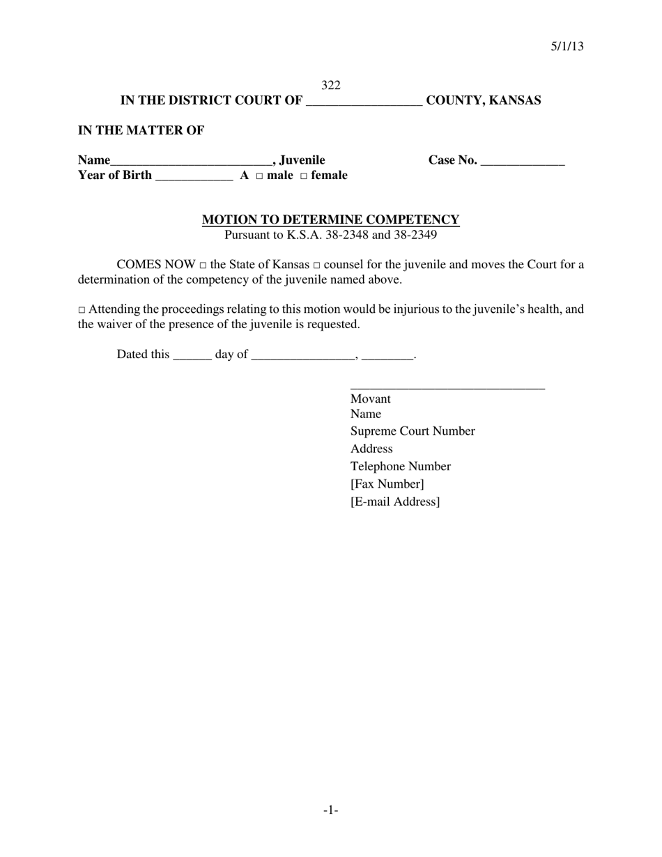 Form 322 Motion to Determine Competency - Kansas, Page 1