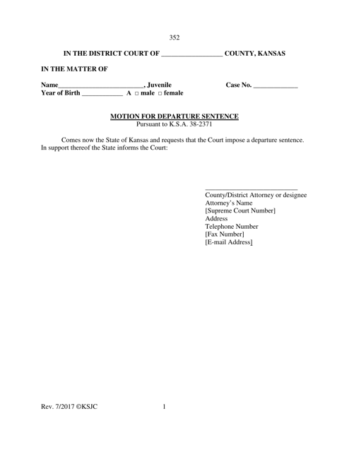 Form 352 Motion for Departure Sentence - Kansas