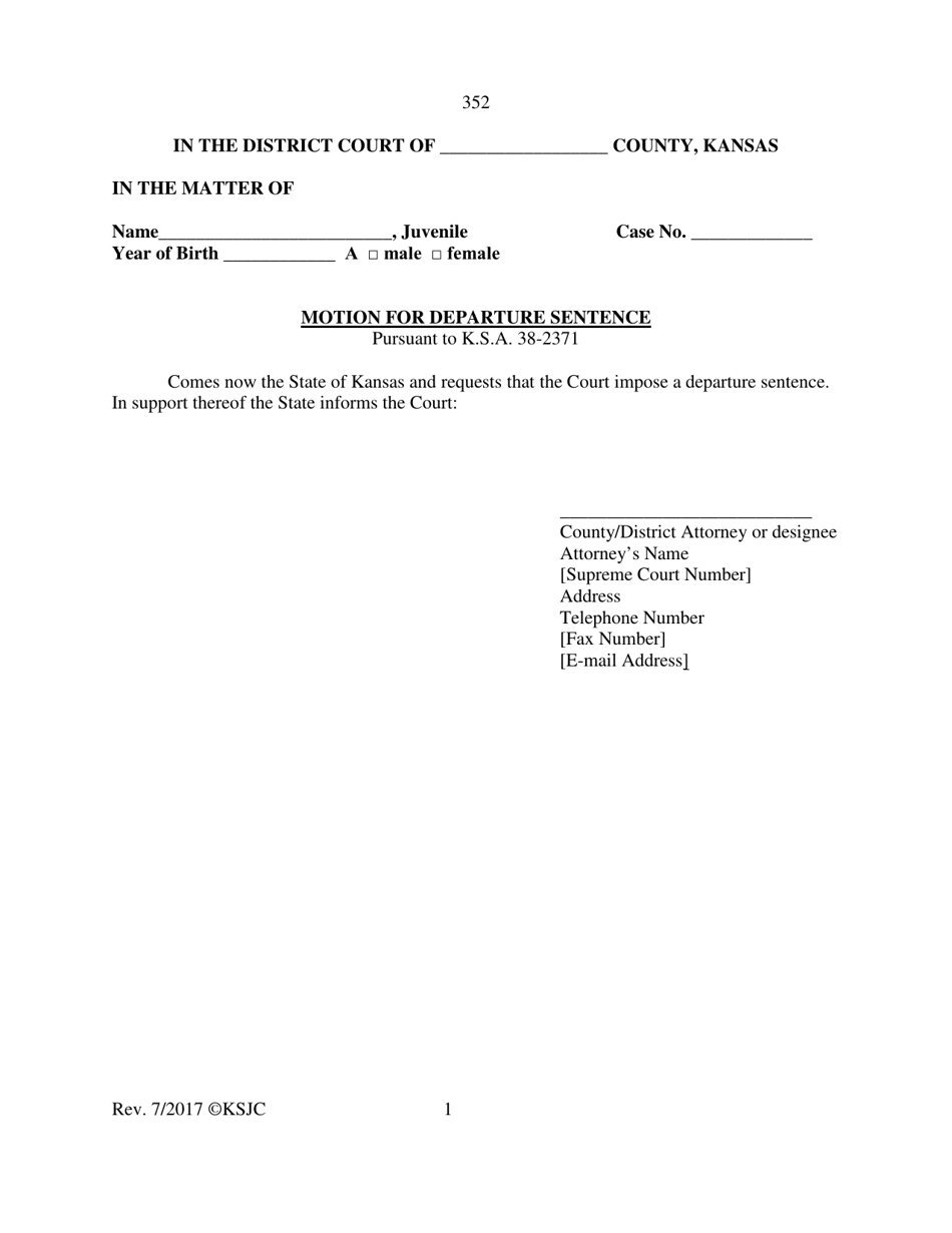 Form 352 Motion for Departure Sentence - Kansas, Page 1