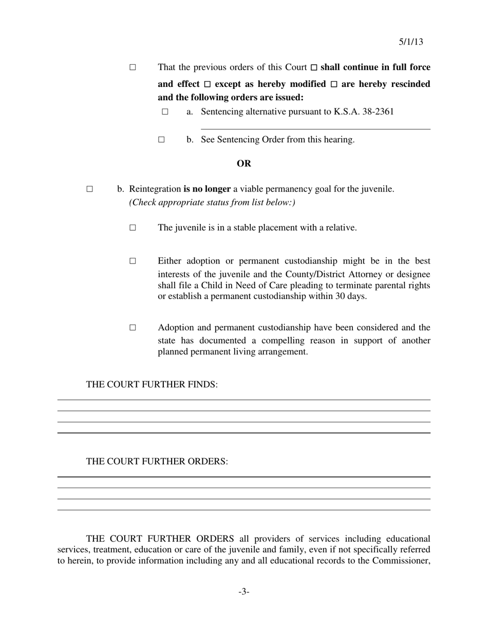 Form 362 Permanency Hearing Journal Entry and Order - Kansas, Page 3