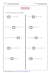 Missing Numbers Order of Operations Worksheet With Answer Key, Page 2