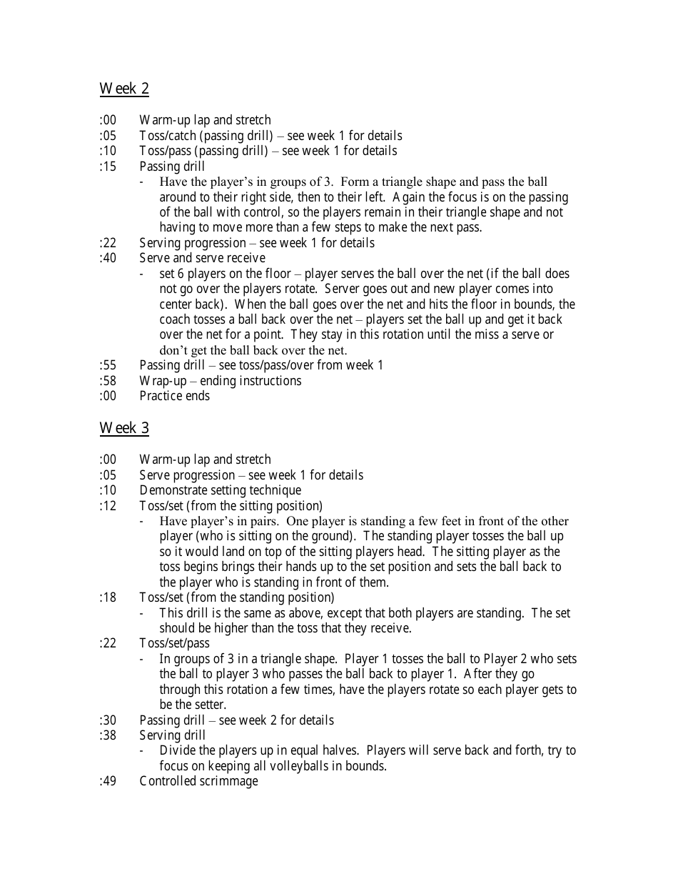 Sample Volleyball Practice Plan Download Printable PDF Templateroller