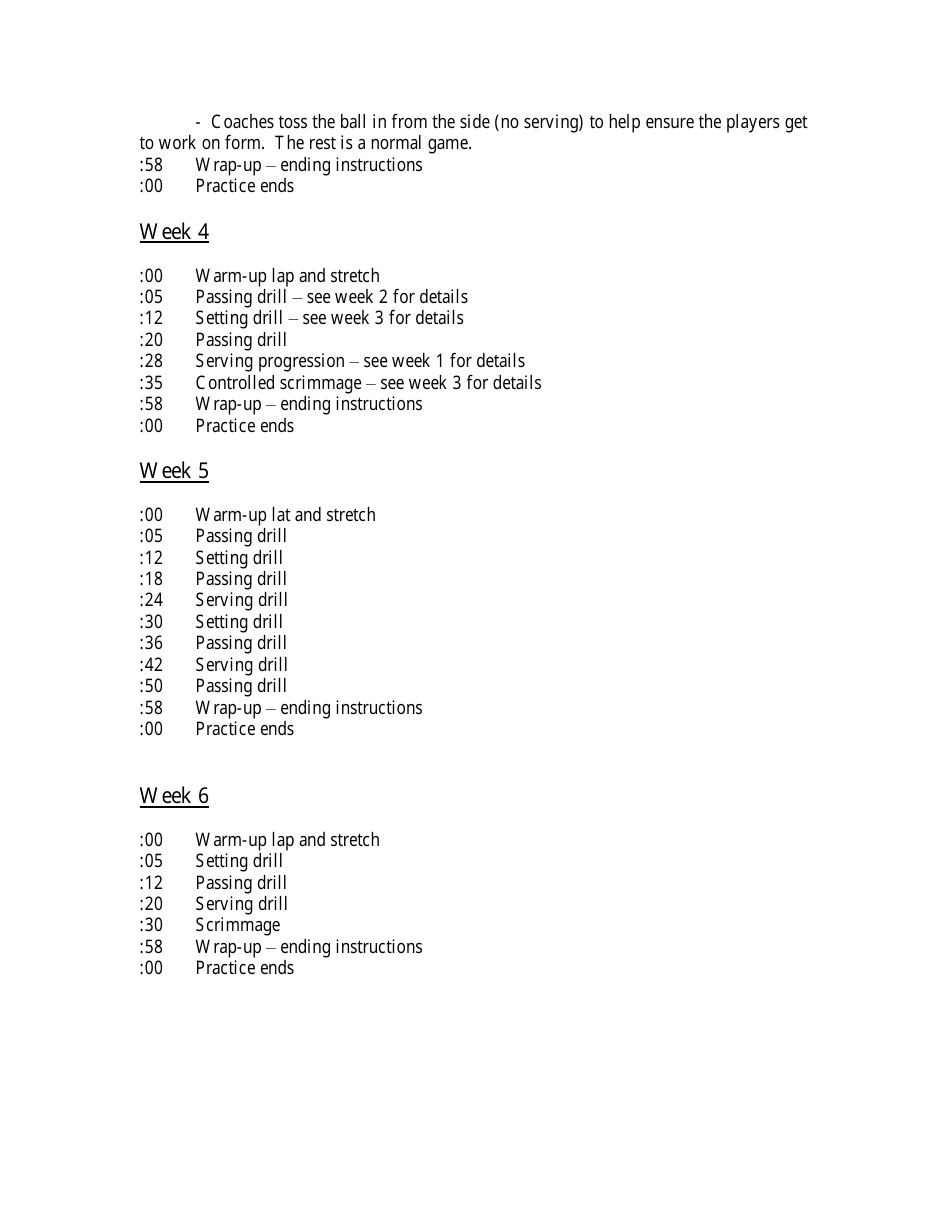 Sample Volleyball Practice Plan Download Printable PDF Templateroller