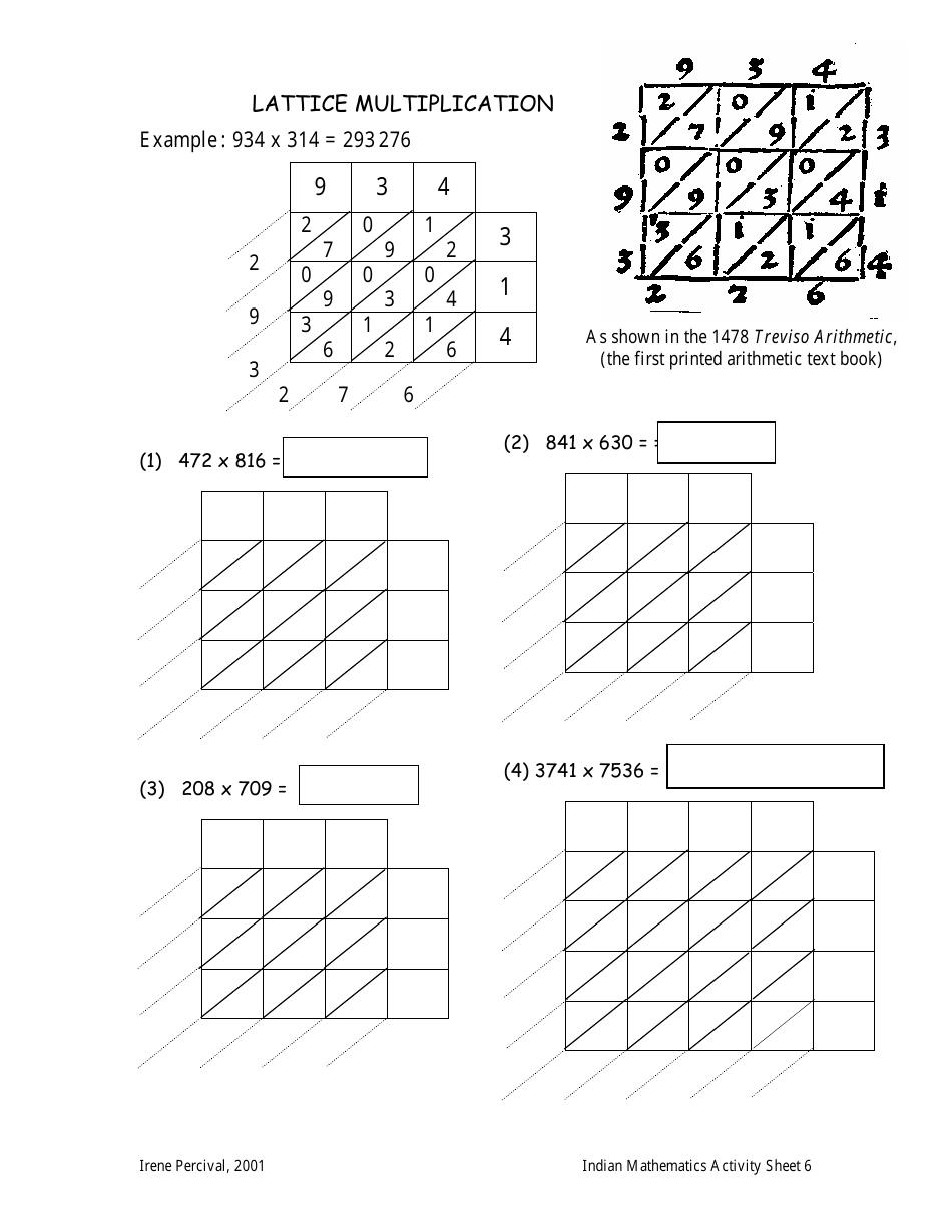 Lattice Multiplication Worksheet by Peter Liljedahl intended for mathematics students at Simon Fraser University.