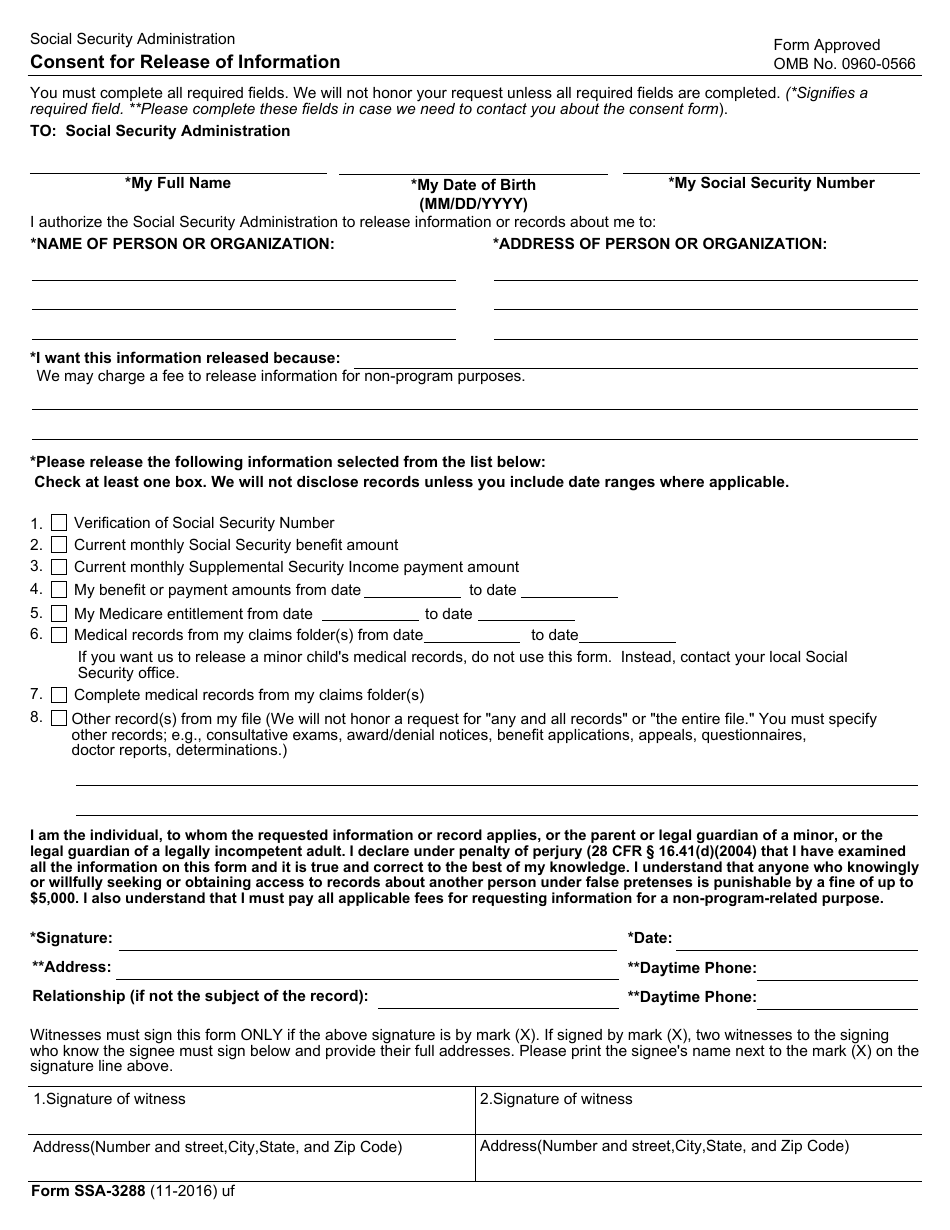 Form SSA-3288 - Fill Out, Sign Online and Download Fillable PDF ...