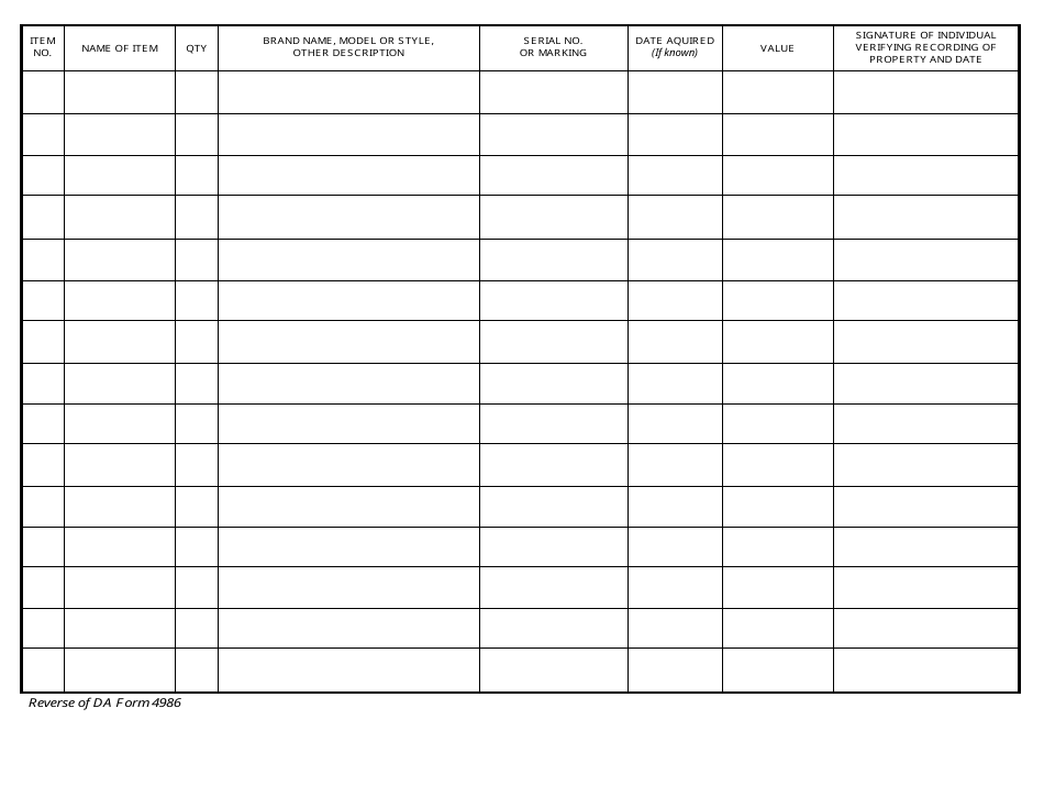 DA Form 4986 - Fill Out, Sign Online and Download Printable PDF ...