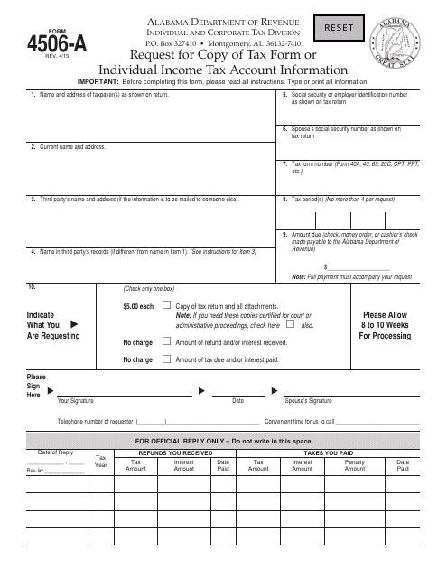 Form 4506-a  Printable Pdf