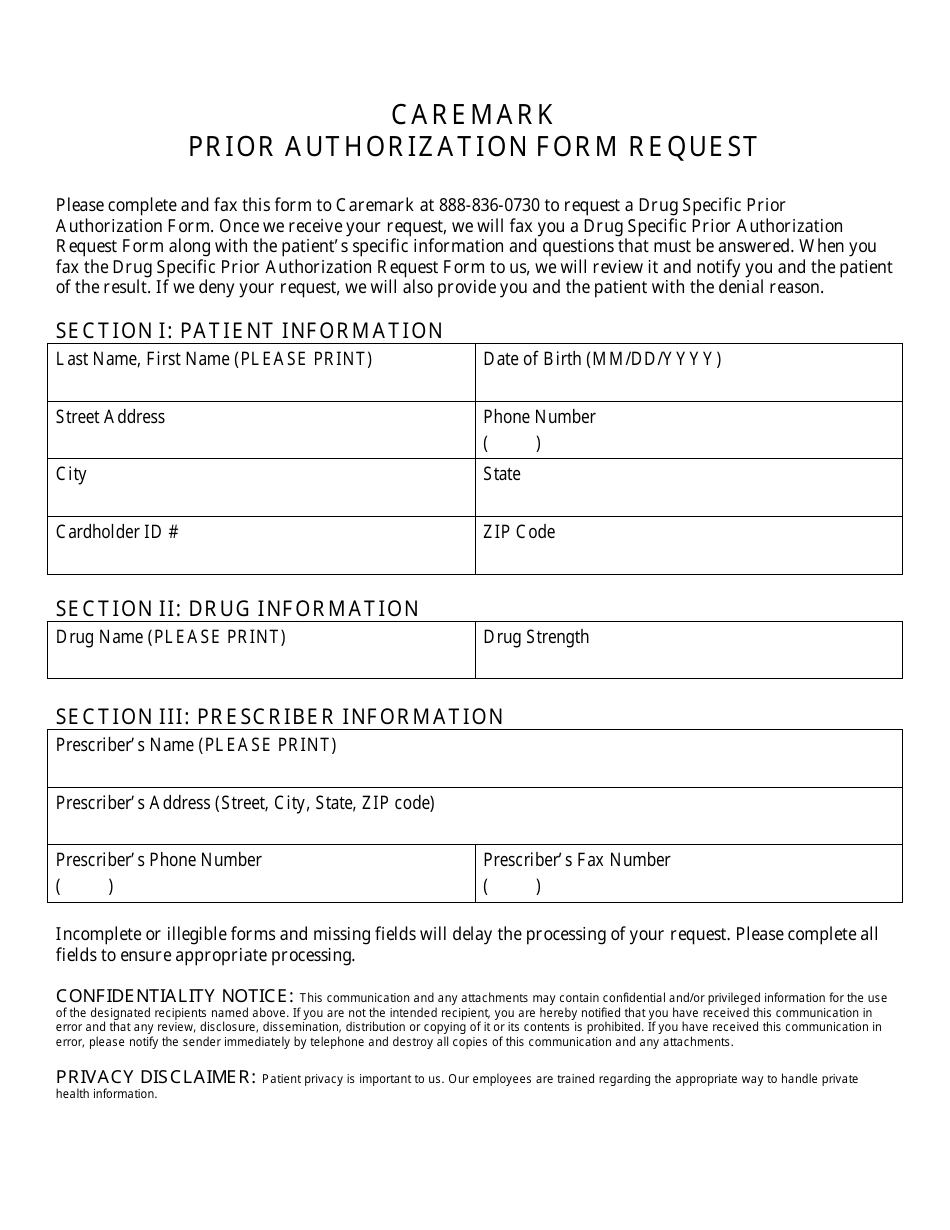 Prior Authorization Form Request - Cvs Caremark, Page 1