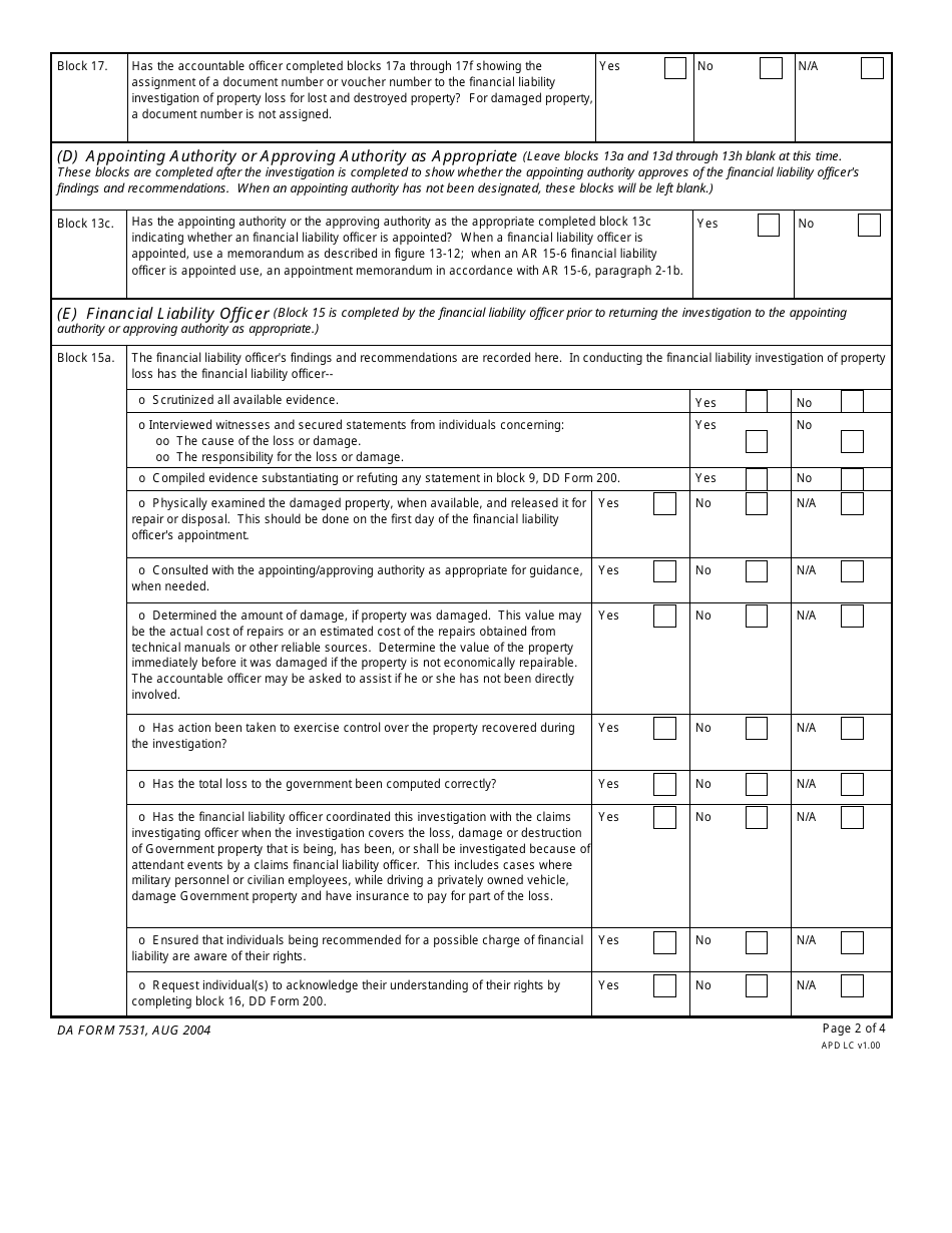 Da Form 7531 Fillable - Printable Forms Free Online