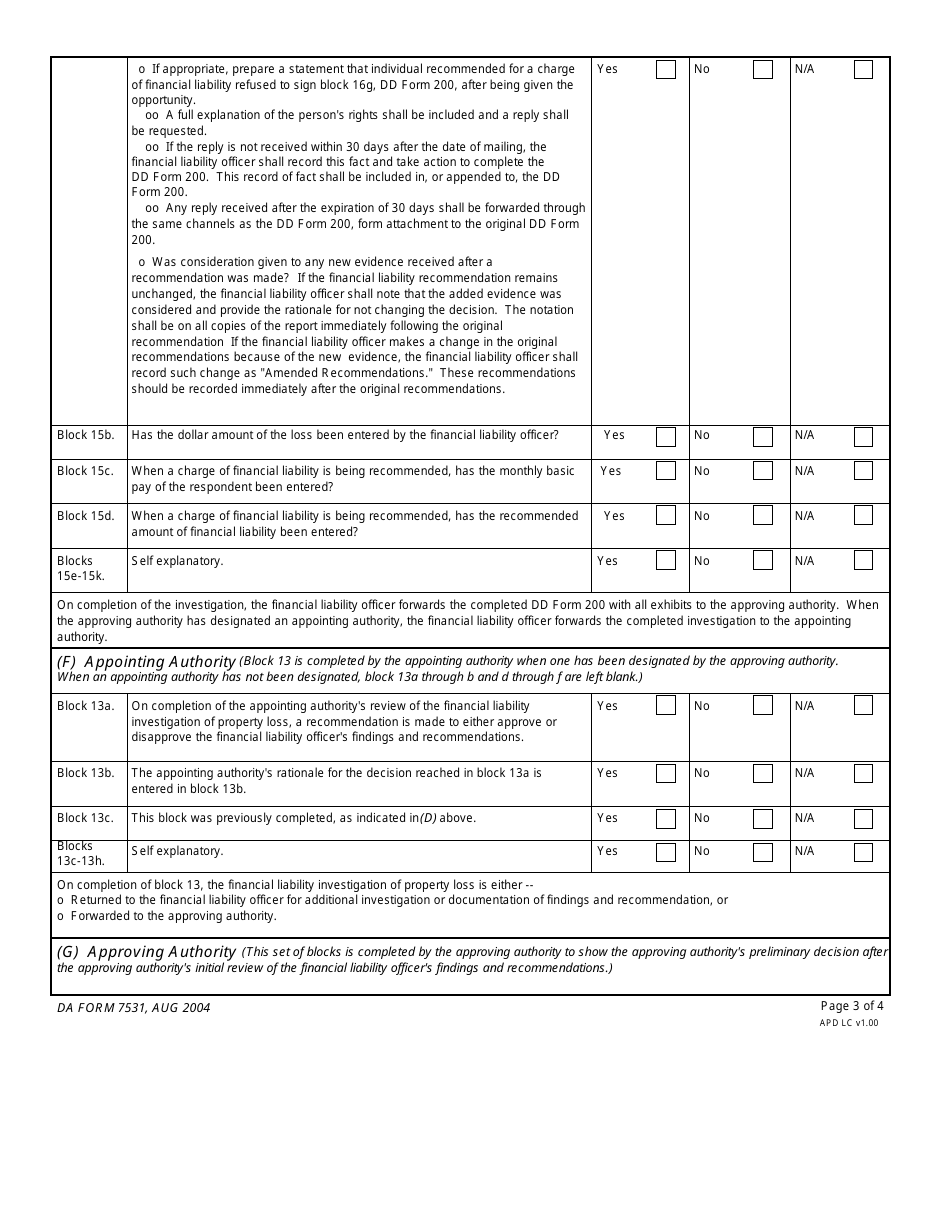 DA Form 7531 - Fill Out, Sign Online and Download Fillable PDF ...