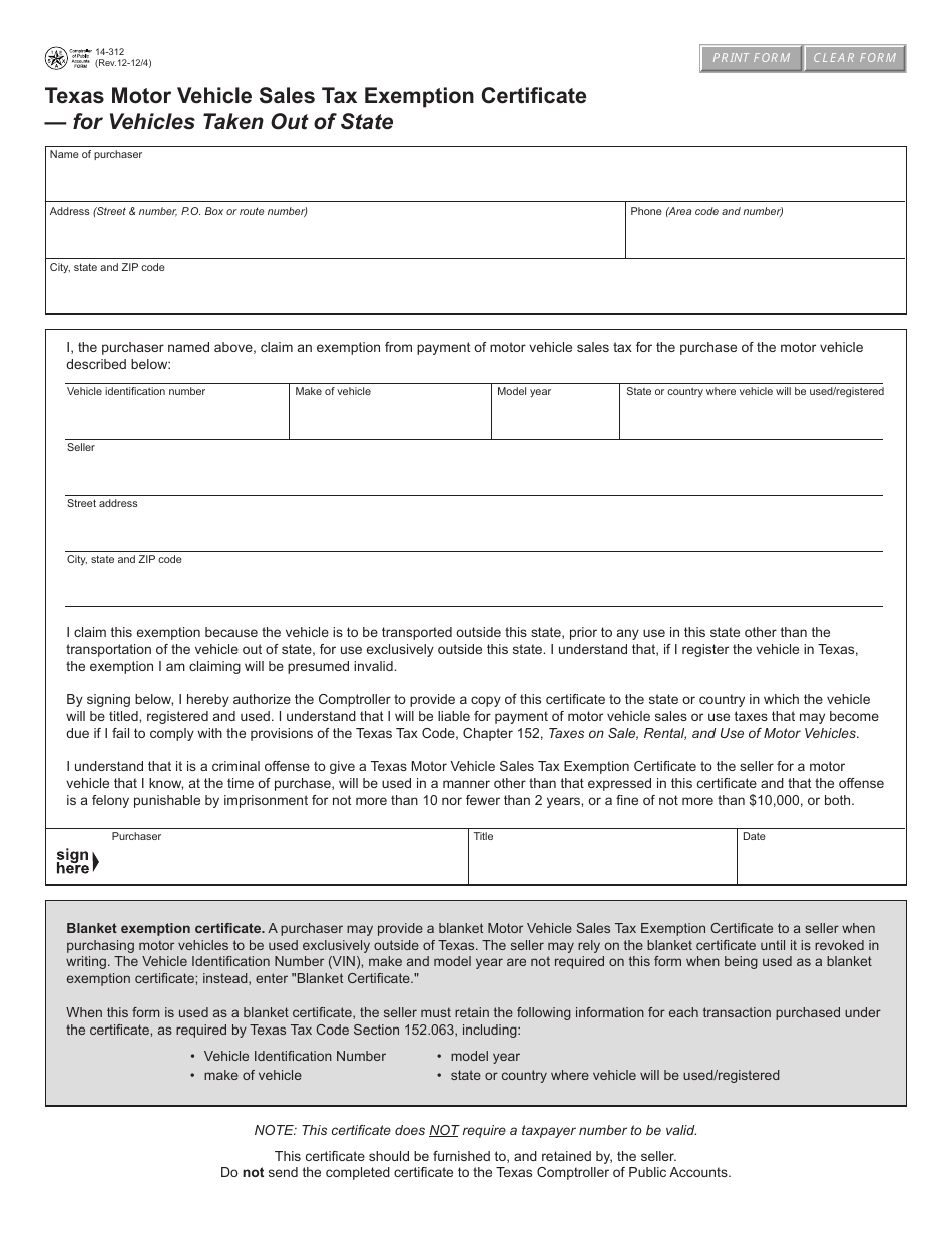 Form 14 312 Fill Out Sign Online And Download Fillable PDF Texas Templateroller