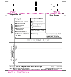 PS Form 3806 &quot;Registered Mail Receipt&quot;