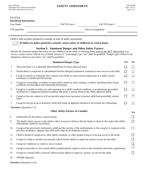 Form PPS2030B Safety Assessment - Kansas