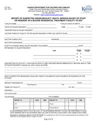 Form FCL603 &quot;Report of Suspected Abuse/Neglect, Death, Serious Injury of Staff or Resident in a Secure Residential Treatment Facility to Dcf&quot; - Kansas