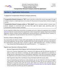 Form TC95-627 Transportation Network Company Authority Application - Kentucky, Page 2