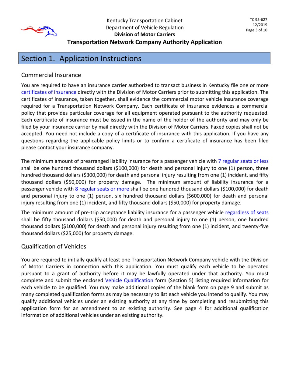 Form TC95-627 Transportation Network Company Authority Application - Kentucky, Page 3
