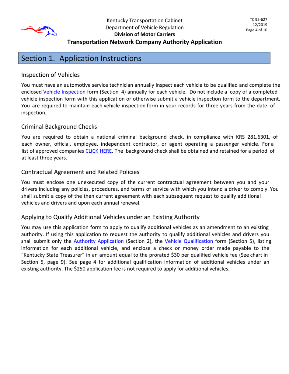 Form TC95-627 Transportation Network Company Authority Application - Kentucky, Page 4