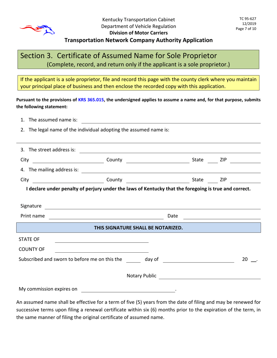 Form TC95-627 Transportation Network Company Authority Application - Kentucky, Page 7