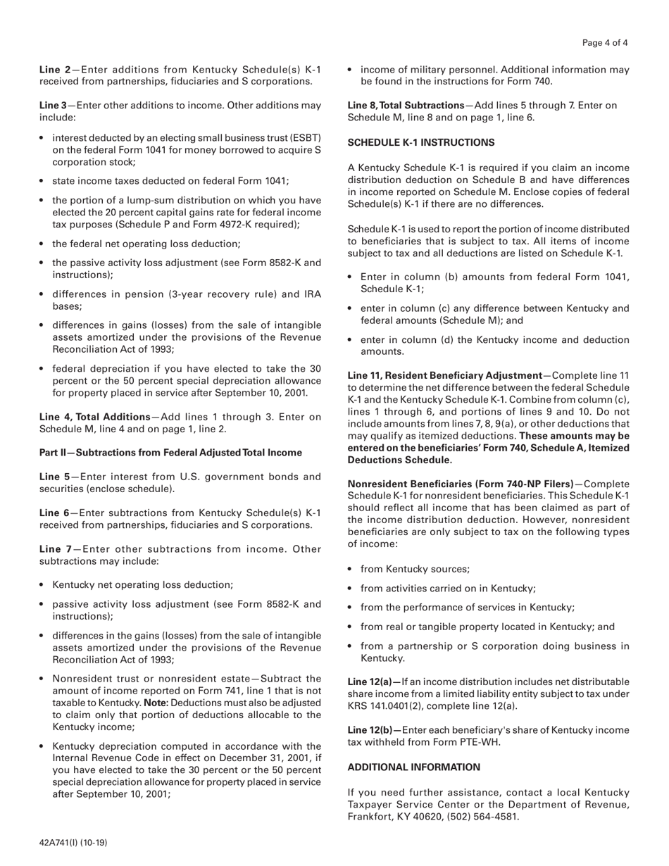 Instructions for Form 741, 42A741 Kentucky Fiduciary Income Tax Return - Kentucky, Page 4