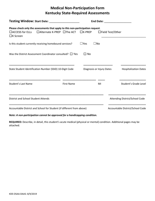 Medical Non-participation Form - Kentucky Download Pdf