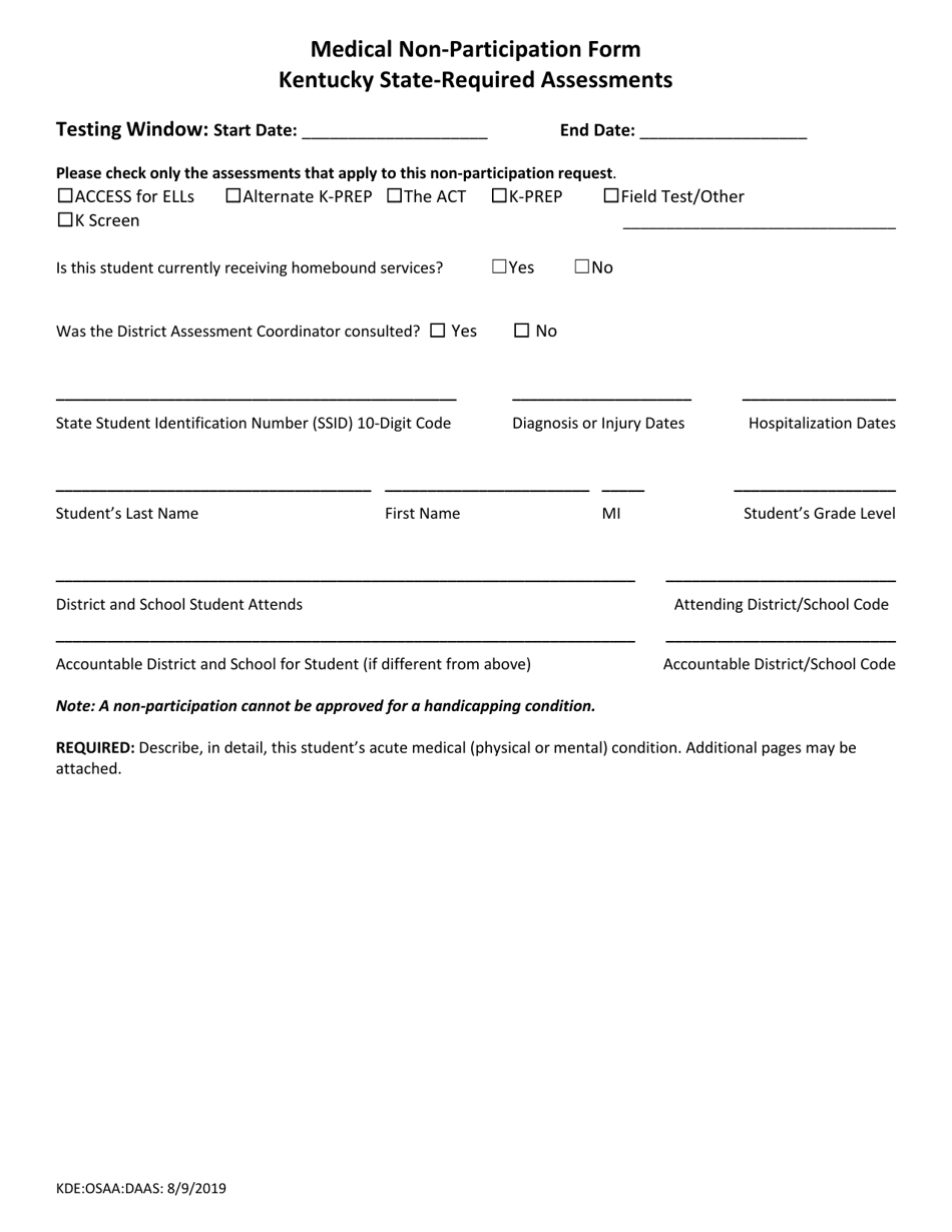 Medical Non-participation Form - Kentucky, Page 1
