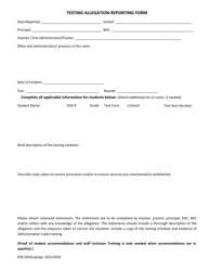 Document preview: Testing Allegation Reporting Form - Kentucky