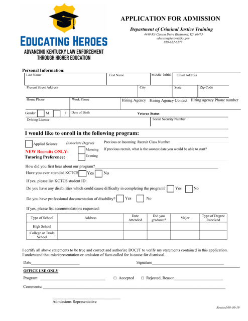 Application for Admission - Kentucky Download Pdf