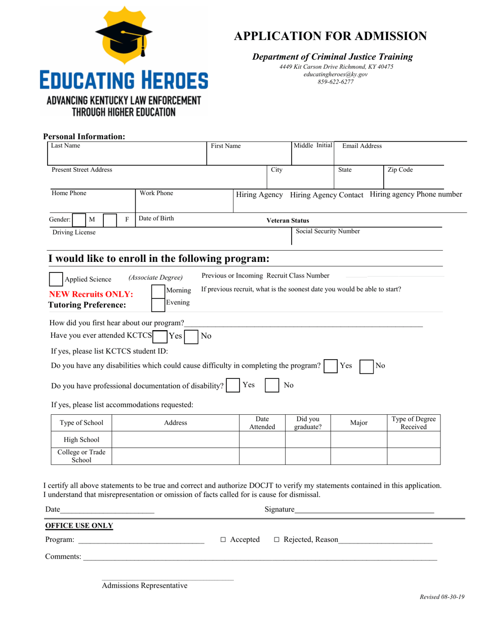 Application for Admission - Kentucky, Page 1