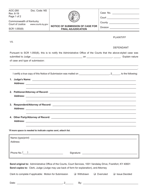 Form AOC-280  Printable Pdf